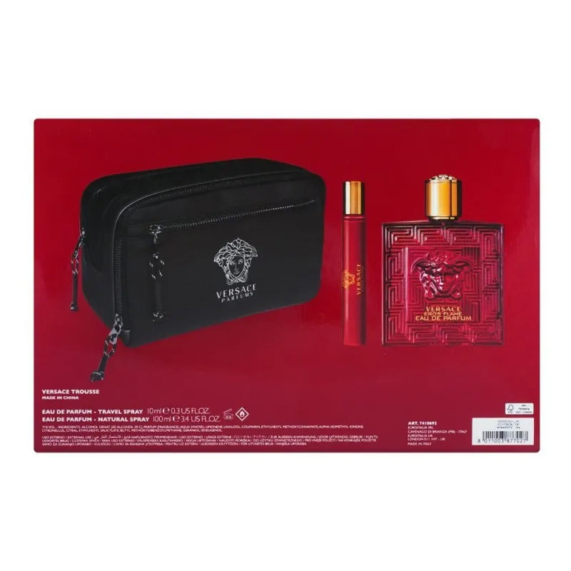 versace eros flame perfume set, for men, edp 100ml + edp 10ml + pouch image3