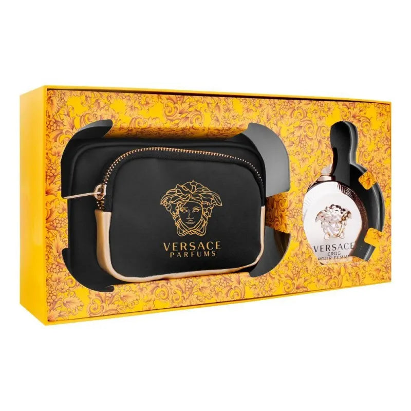 versace eros pour femme set for women, eau de parfum 100ml + body lotion + shower gel + clutch image2