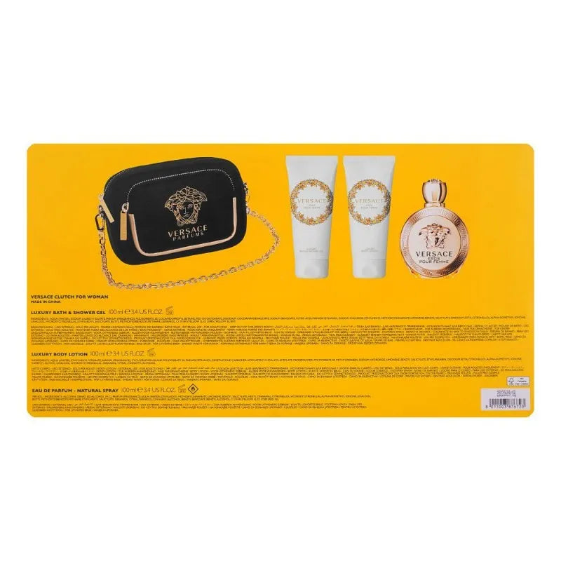 versace eros pour femme set for women, eau de parfum 100ml + body lotion + shower gel + clutch image3