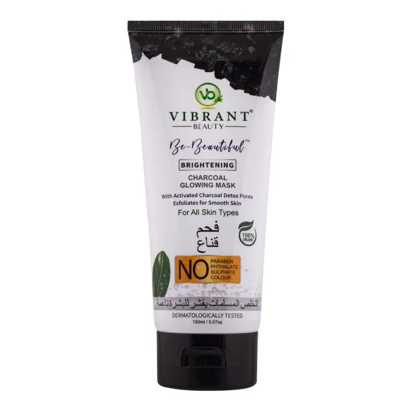 vibrant beauty brightening charcoal glowing face mask, for all skin types, 150ml main image