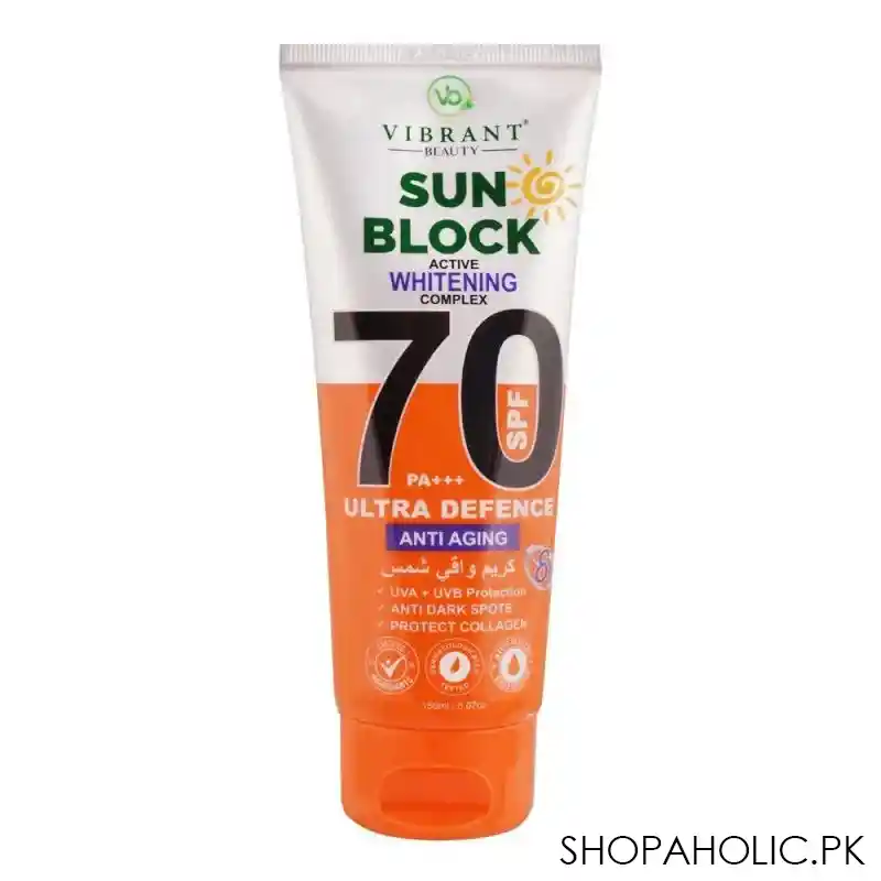 vibrant beauty sun block anti aging ultra defence, spf70, 150ml main image