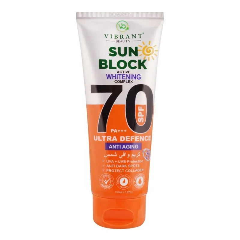 vibrant beauty sun block anti aging ultra defence, spf70, 150ml main image