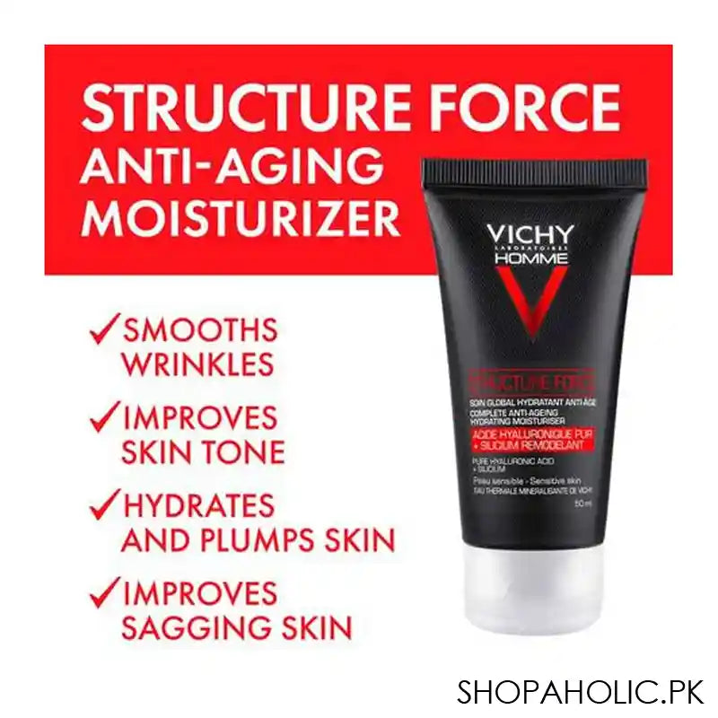 Vichy Homme Structure Force Anti-Ageing Hydrating Moisturizer, For Men's Sensitive Skin, 50ml - Image 3