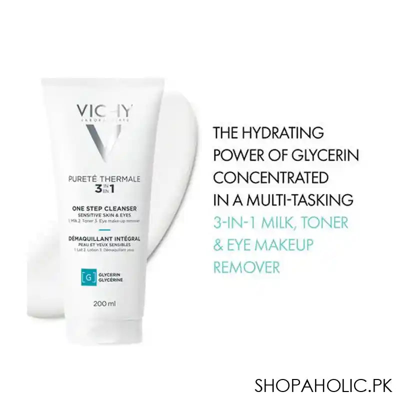 Vichy Purete Thermale 3-in-1 Face Cleanser (Milk+Toner+Eye Makeup Remover), For Sensitive Skin and Eyes, 200ml - Image 4