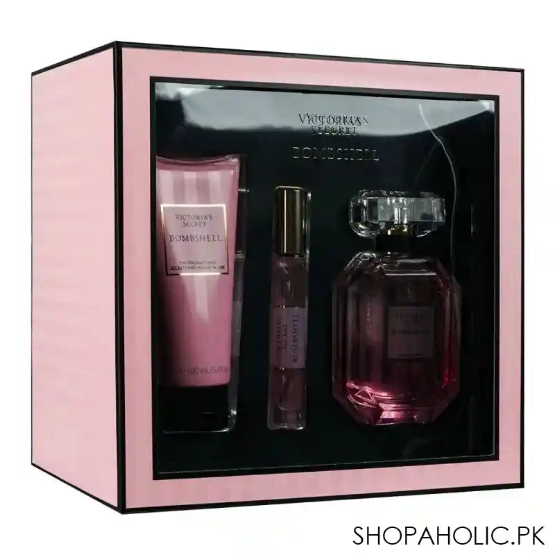 victoria secret bombshell set edp 100ml+7.5ml+face wash 100ml+lotion 250ml +mist 250ml image2