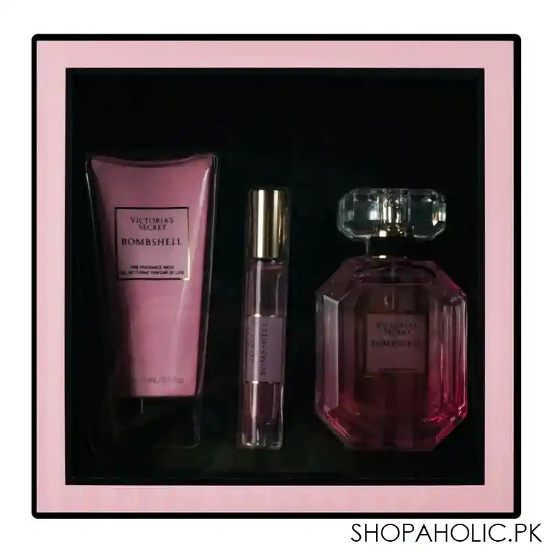 victoria secret bombshell set edp 100ml+7.5ml+face wash 100ml+lotion 250ml +mist 250ml image3