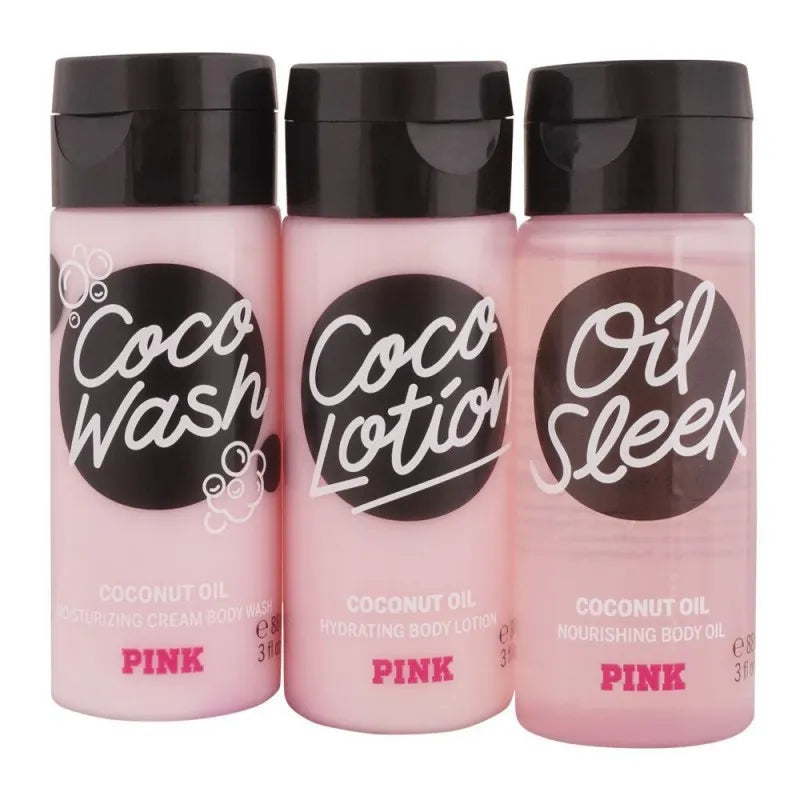 victoria secret pink coconut oil set lotion + body wash + oil sleek, 3x88ml main image