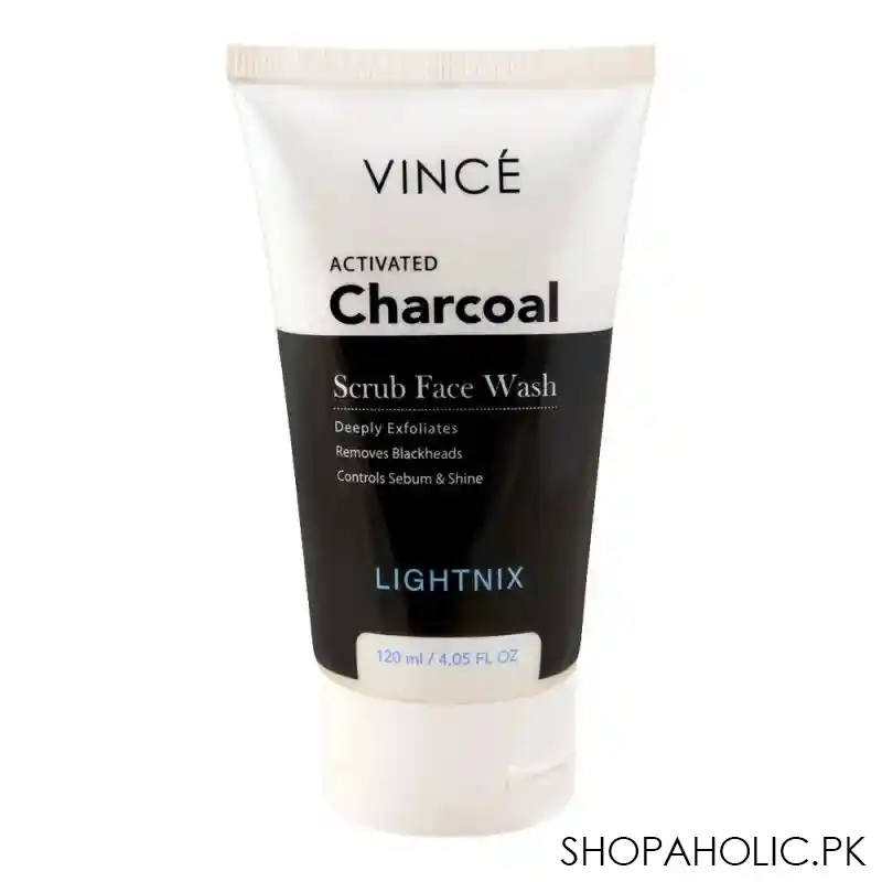 vince activated charcoal lightnix scrub face wash, paraben free, removes blackheads, 120ml main image