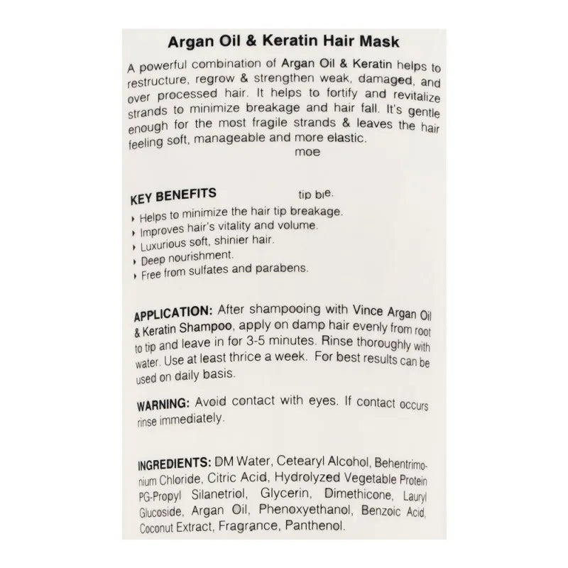 vince anti breakage argan oil & keratin hair mask, 200ml image3