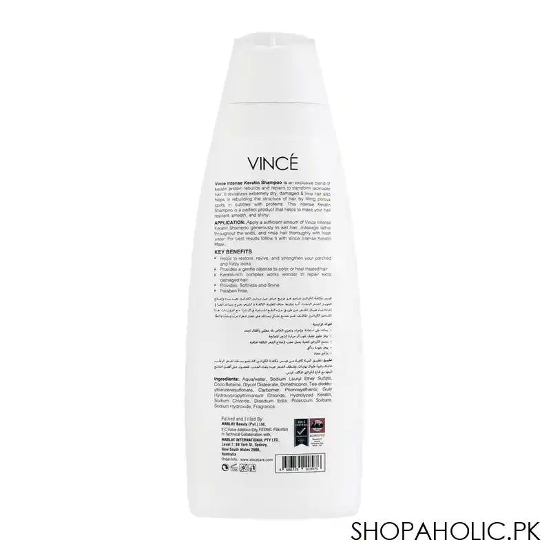 Vince Intense Keratin Extra Damage Repair Shampoo, For Extremely Dry & Damaged Hair, 230ml - Image 3