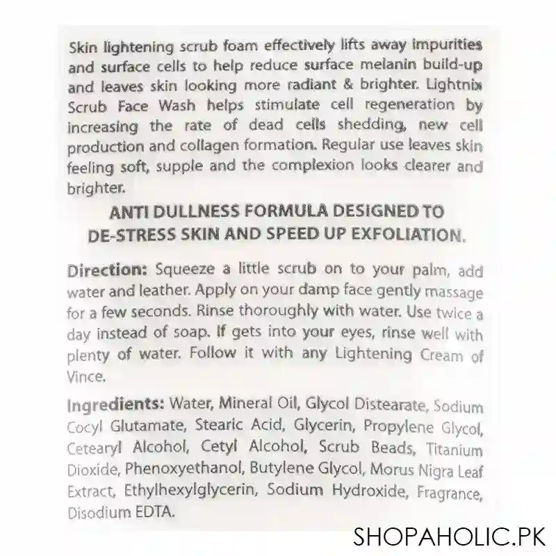 vince lightnix anti dullness whitening scrub face wash, 120ml image3