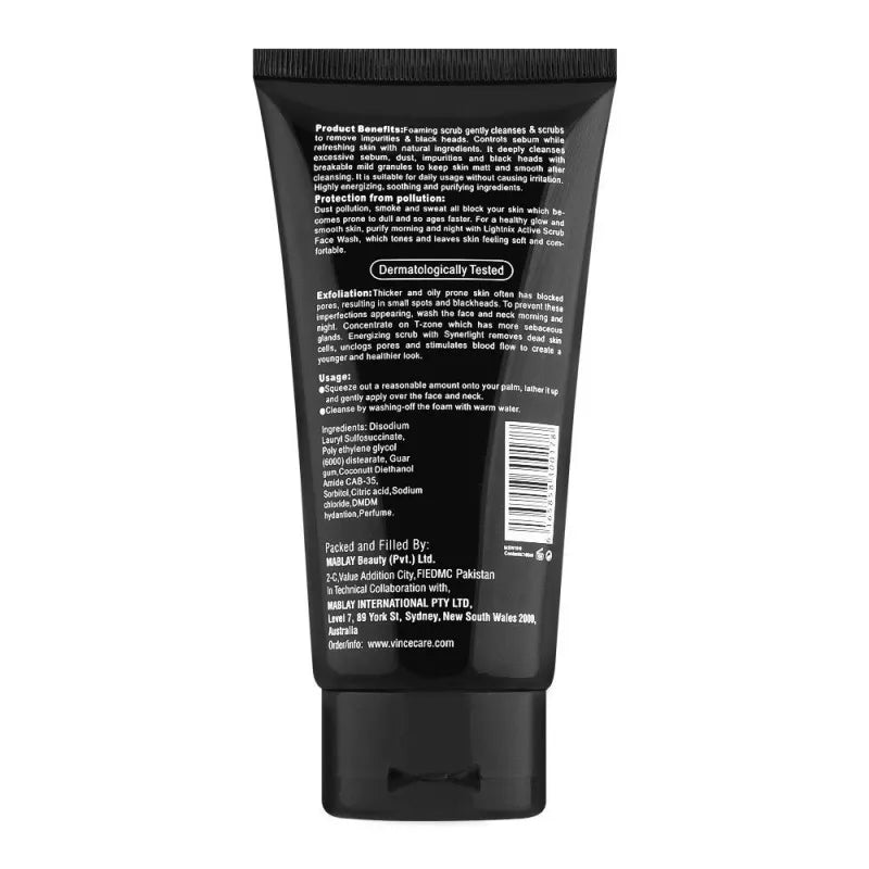 vince men lightnix active scrub face wash, oil control, 100ml image2