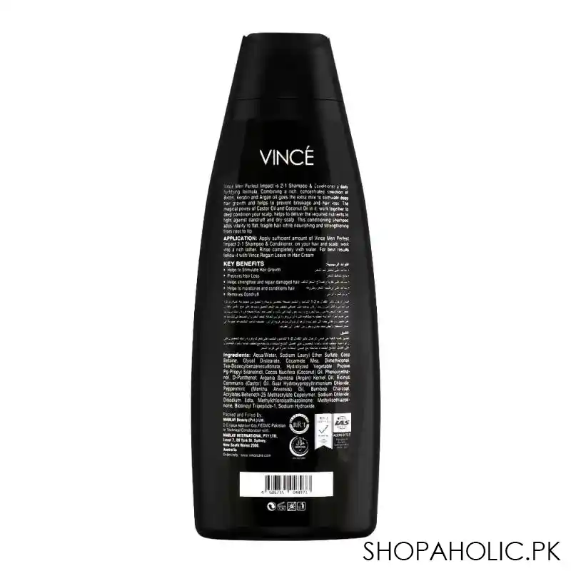 vince men perfect impact thicker & stronger 2 in 1 shampoo + conditioner, removes dandruff, 230ml image2