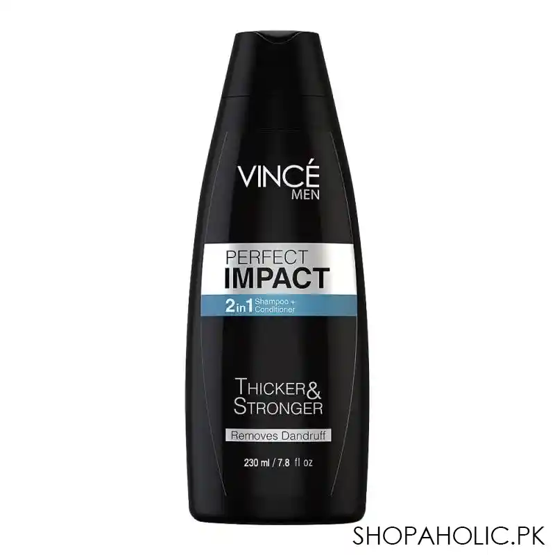 vince men perfect impact thicker & stronger 2 in 1 shampoo + conditioner, removes dandruff, 230ml main image