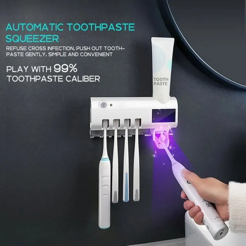 wall mounted automatic smart uv toothbrush sterilizer and toothpaste dispenser image2