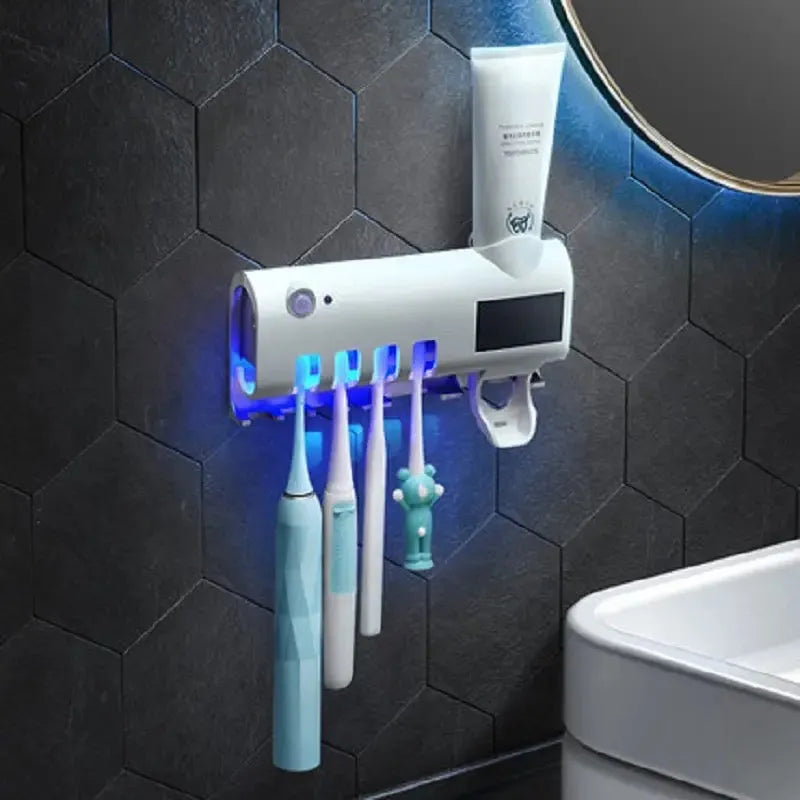 wall mounted automatic smart uv toothbrush sterilizer and toothpaste dispenser main image