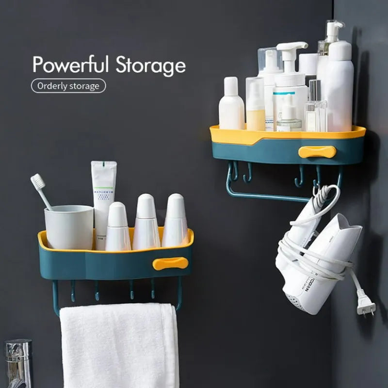 wall mounted corner rack with hook and towel holder image2