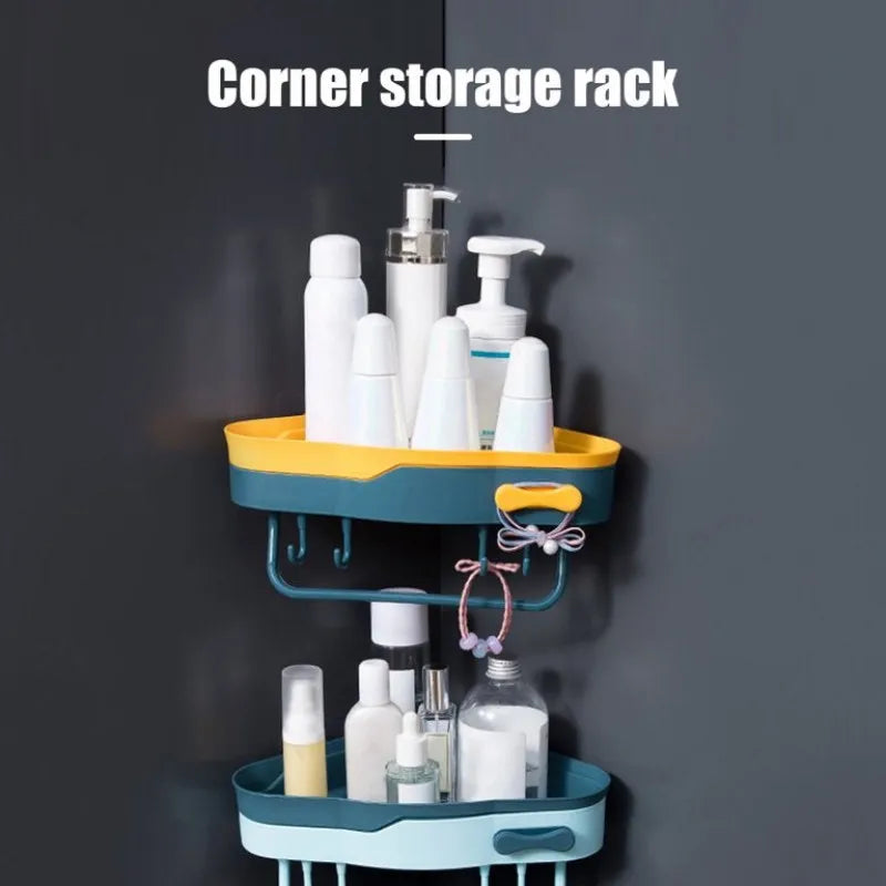 wall mounted corner rack with hook and towel holder main image