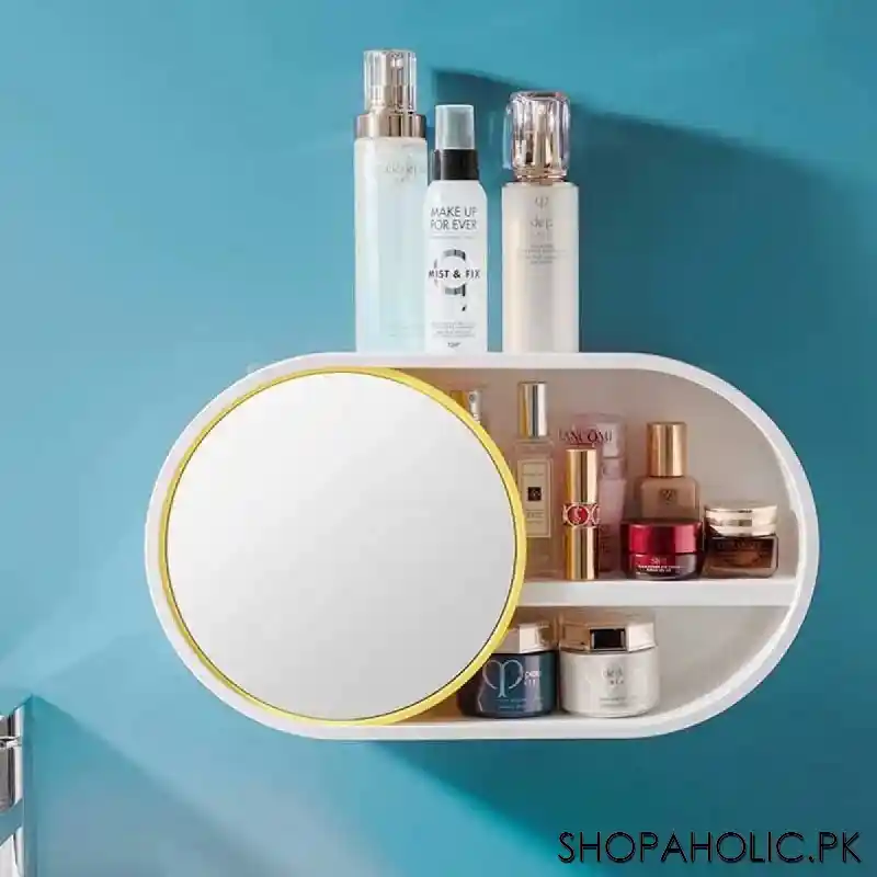 wall mounted cosmetic storage organizer with sliding mirror image4