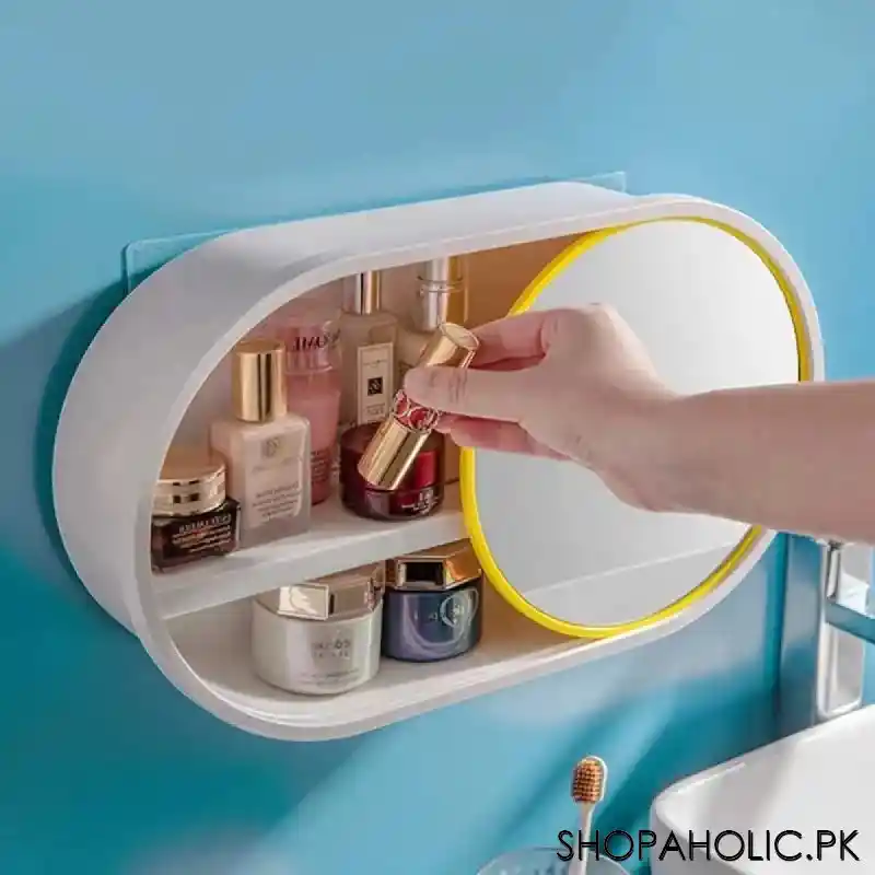 wall mounted cosmetic storage organizer with sliding mirror image5