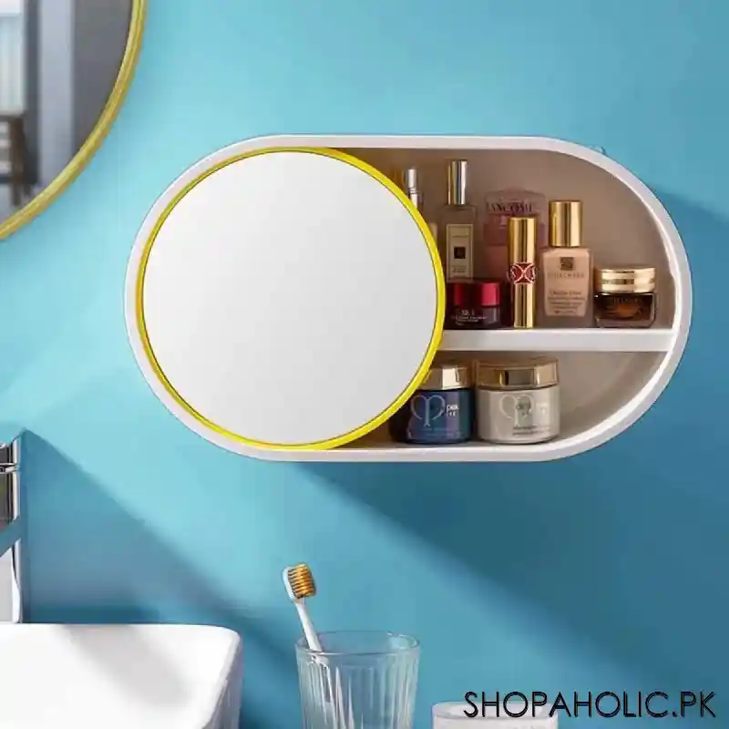 wall mounted cosmetic storage organizer with sliding mirror image6