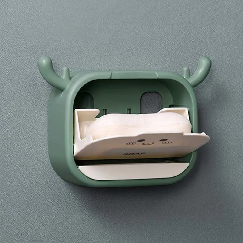 wall mounted deer shaped flip drain soap box with tray image3