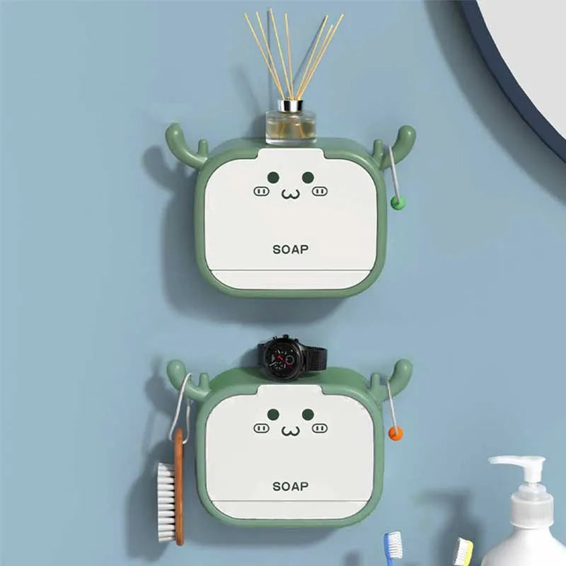 wall mounted deer shaped flip drain soap box with tray image4