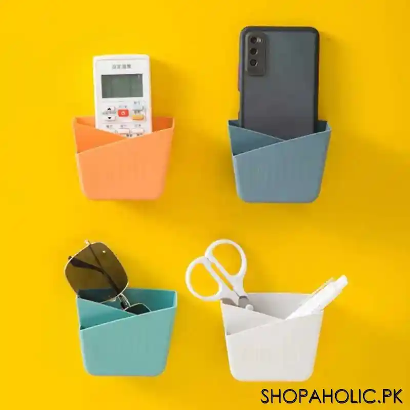 wall mounted double pocket mobile phone remote control with storage box holder image6