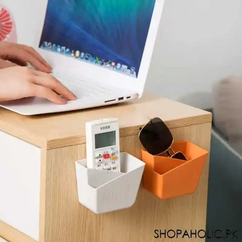 wall mounted double pocket mobile phone remote control with storage box holder main image