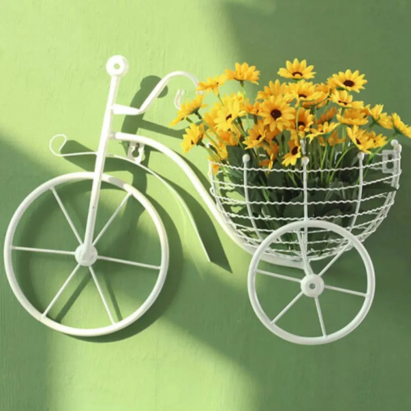 wall mounted metal bicycle flower basket main image