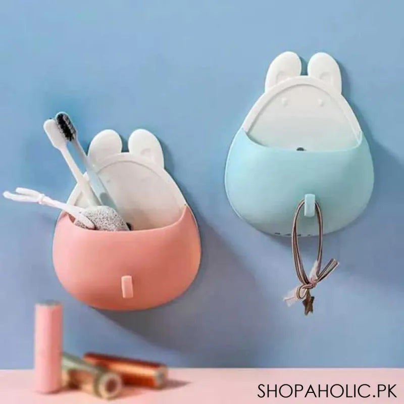 wall mounted rabbit shaped toothbrush holder drain storage shelf with hook image5