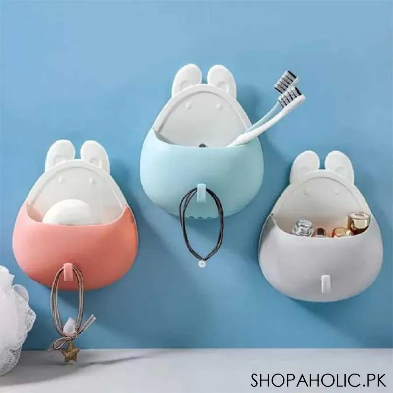 wall mounted rabbit shaped toothbrush holder drain storage shelf with hook image7