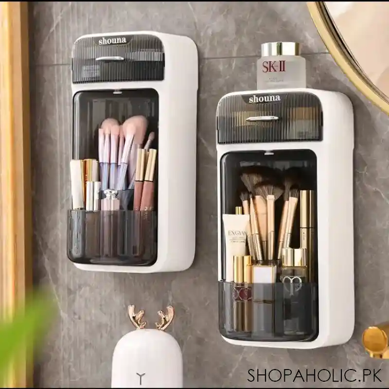 wall mounted rotatable split storage makeup organizer image3