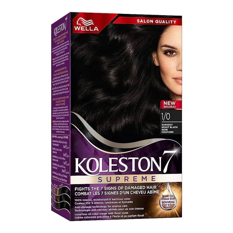 wella koleston 7 supreme color cream kit, 1/0 darkest night black main image