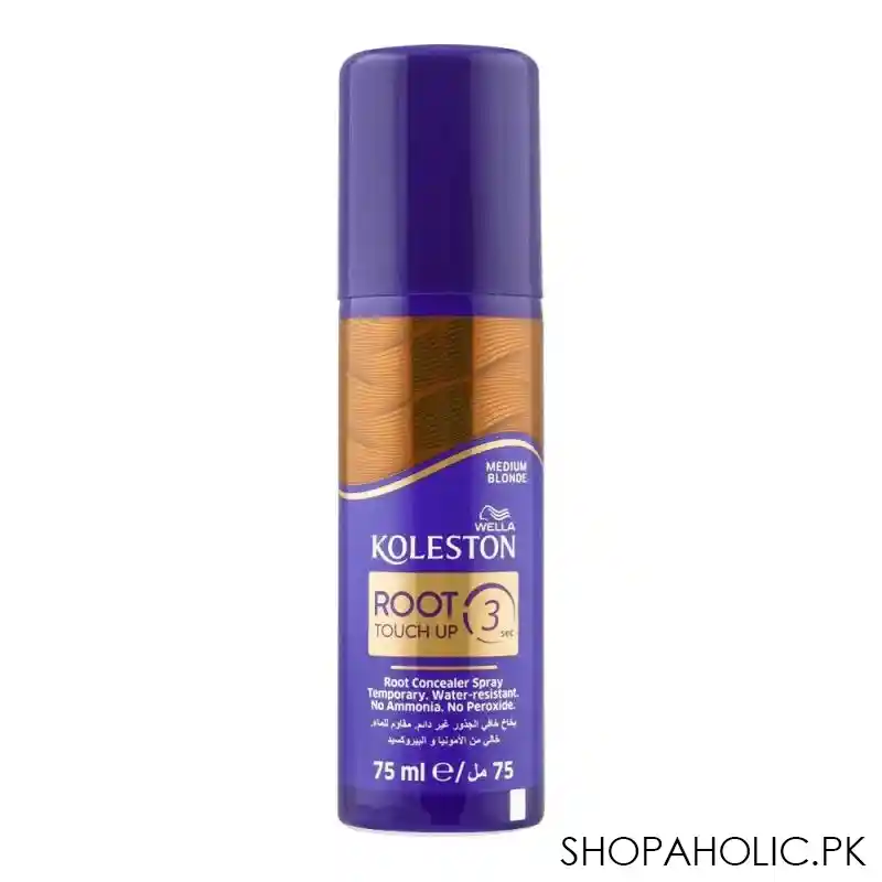 wella koleston roots touch up 3 sec root concealer hair spray, medium blonde, 75ml main image