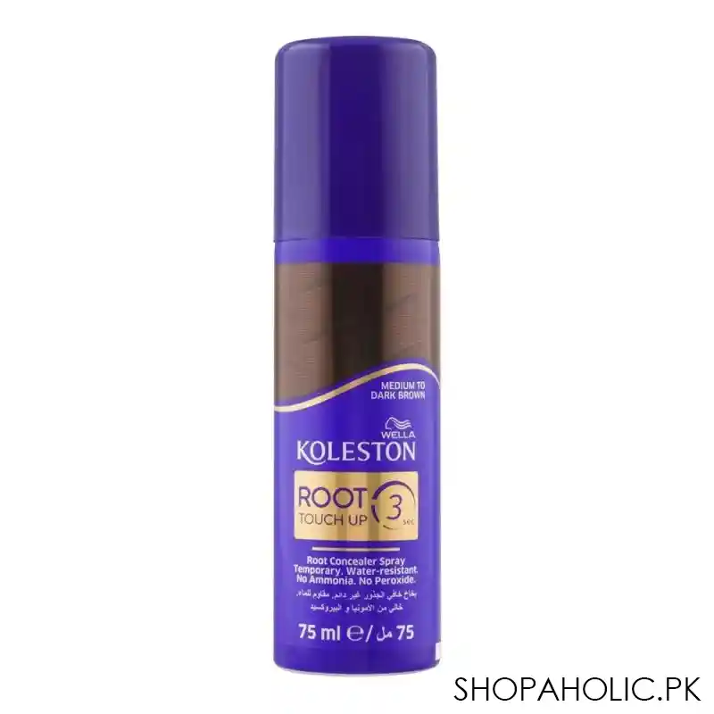 wella koleston roots touch up 3 sec root concealer hair spray, medium to dark brown, 75ml main image