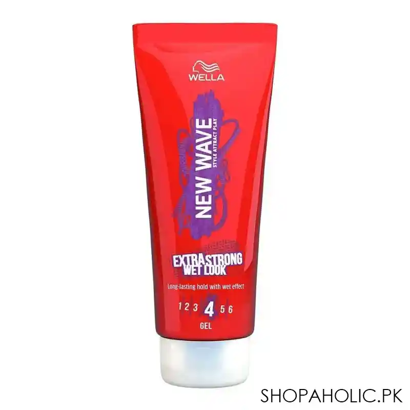 wella new wave extra strong wet look long lasting hold with wet effect gel, level 4, 200ml main image