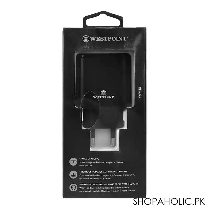 West Point 2.4A Dual USB Port Wall Charger, Black, WP-10 - Image 4