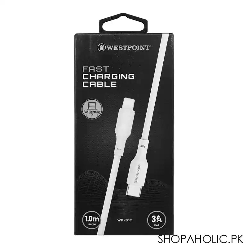 West Point 2.4A Lightening Fast Charging Cable, 1.0m Length, White, WP-312 - Main Image