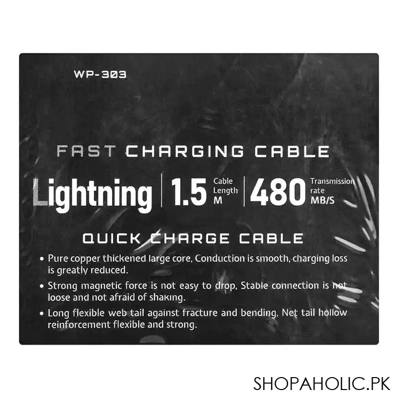 West Point 2.4A Lightening Fast Charging Cable, Black, WP-303 - Image 2