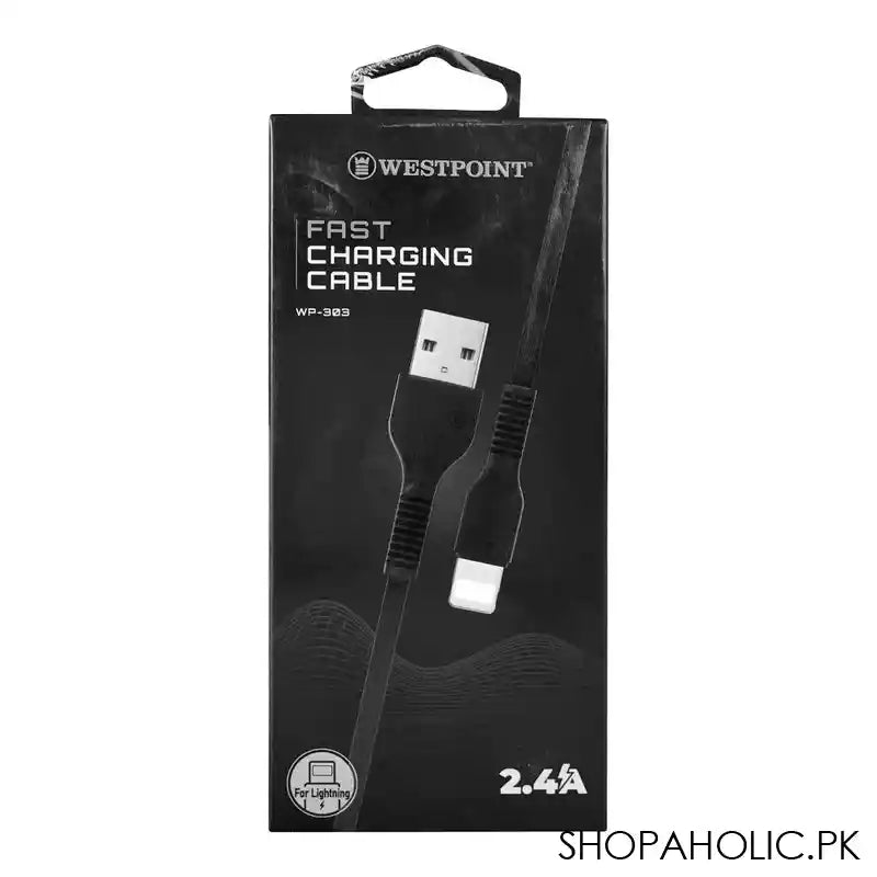 West Point 2.4A Lightening Fast Charging Cable, Black, WP-303 - Main Image