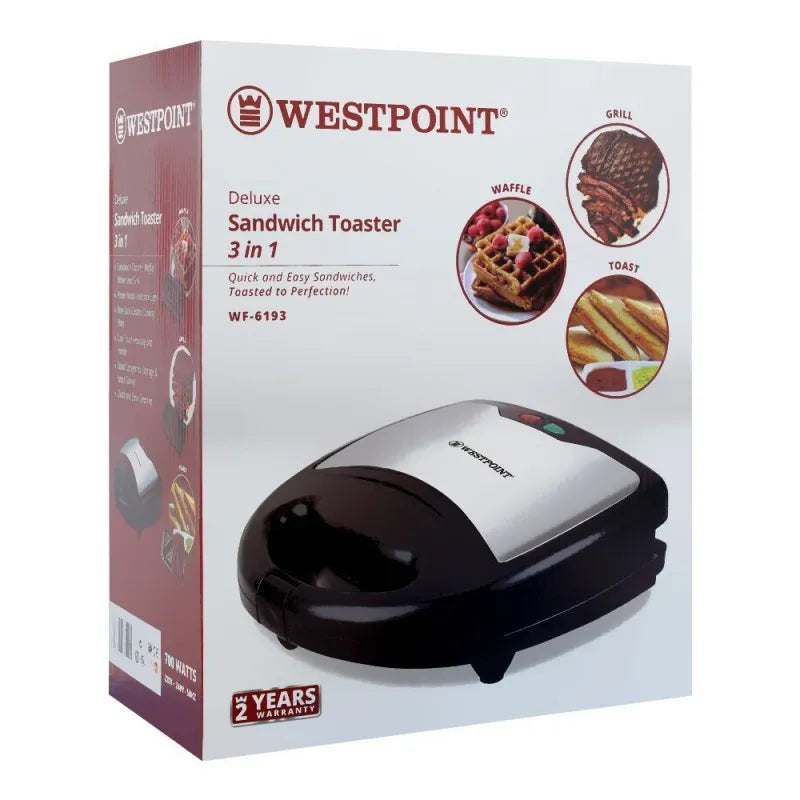 west point deluxe 3 in 1 sandwich toaster, 700w, wf 6193 image2