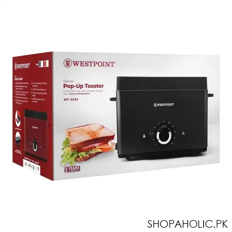 west point deluxe pop up toaster, 850w, 220 240v, wf 2533 main image