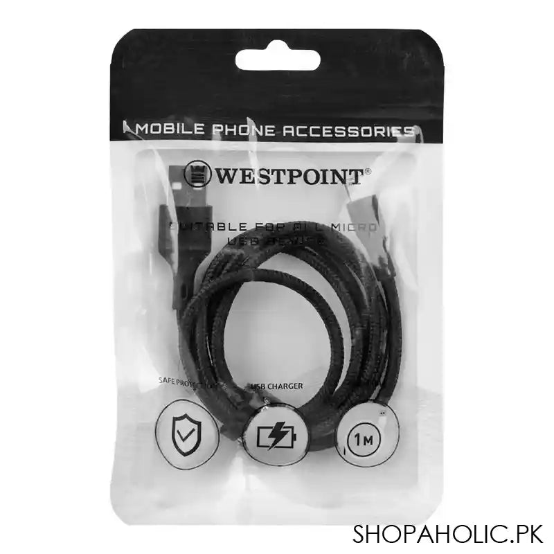 West Point Lightening Data Cable, 1m, Black & Grey, WP-333 - Main Image