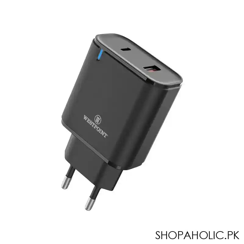 West Point QC3.0+PD20W USB-A+USB-C Wall Charger With LED Light, Black, WP-05 - Image 5