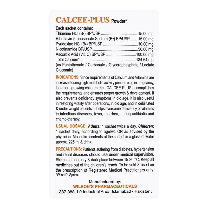 wilson's pharmaceuticals calcee plus powder orange flavour, 10 pack image4