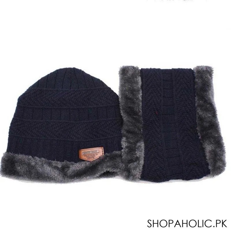 winter thick warm knit beanie hat cap + neck cover set for men and women image3