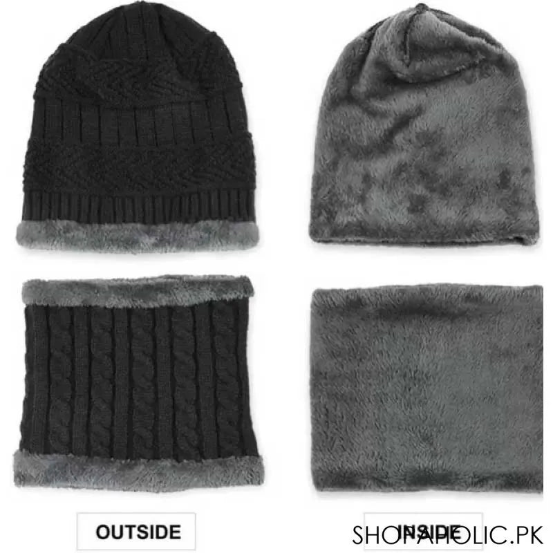 winter thick warm knit beanie hat cap + neck cover set for men and women image7