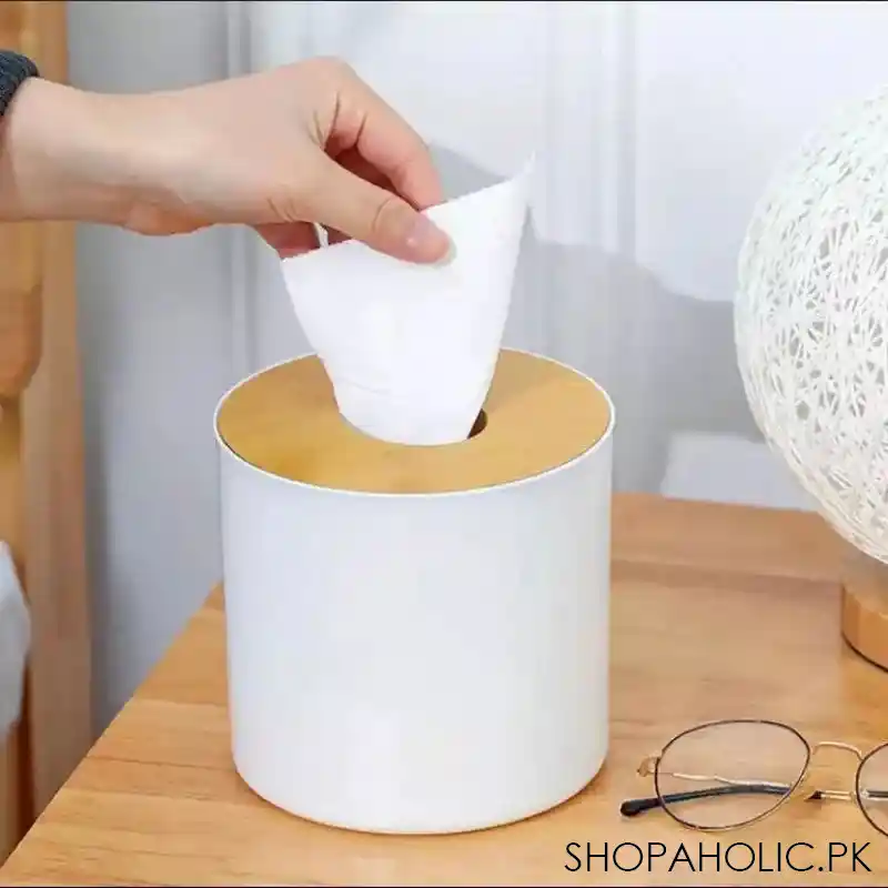 wooden cover round tissue box main image