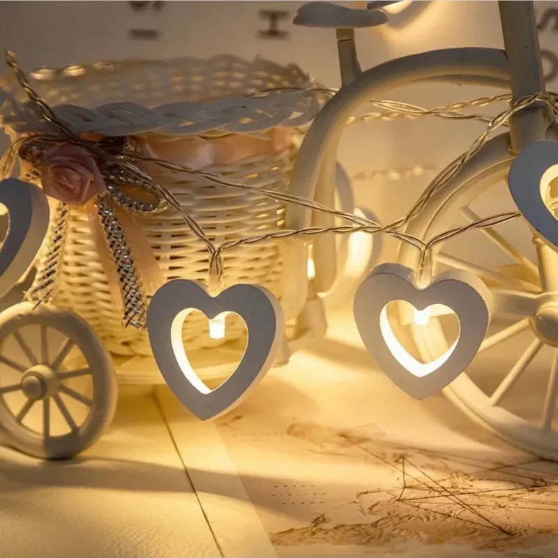 wooden heart fairy lights main image